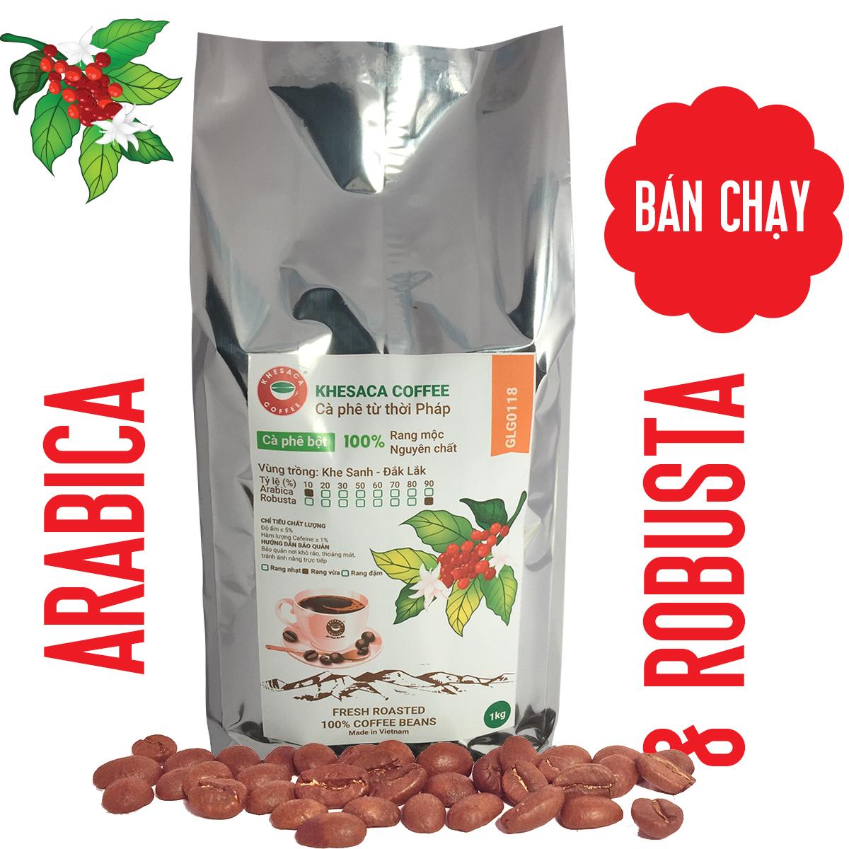 Cafe Khe Sanh - Đắk Lắk. loại bột Cà phê nguyên chất 100% - Khesaca coffee Arabica & Robusta túi Nhựa - 1kg