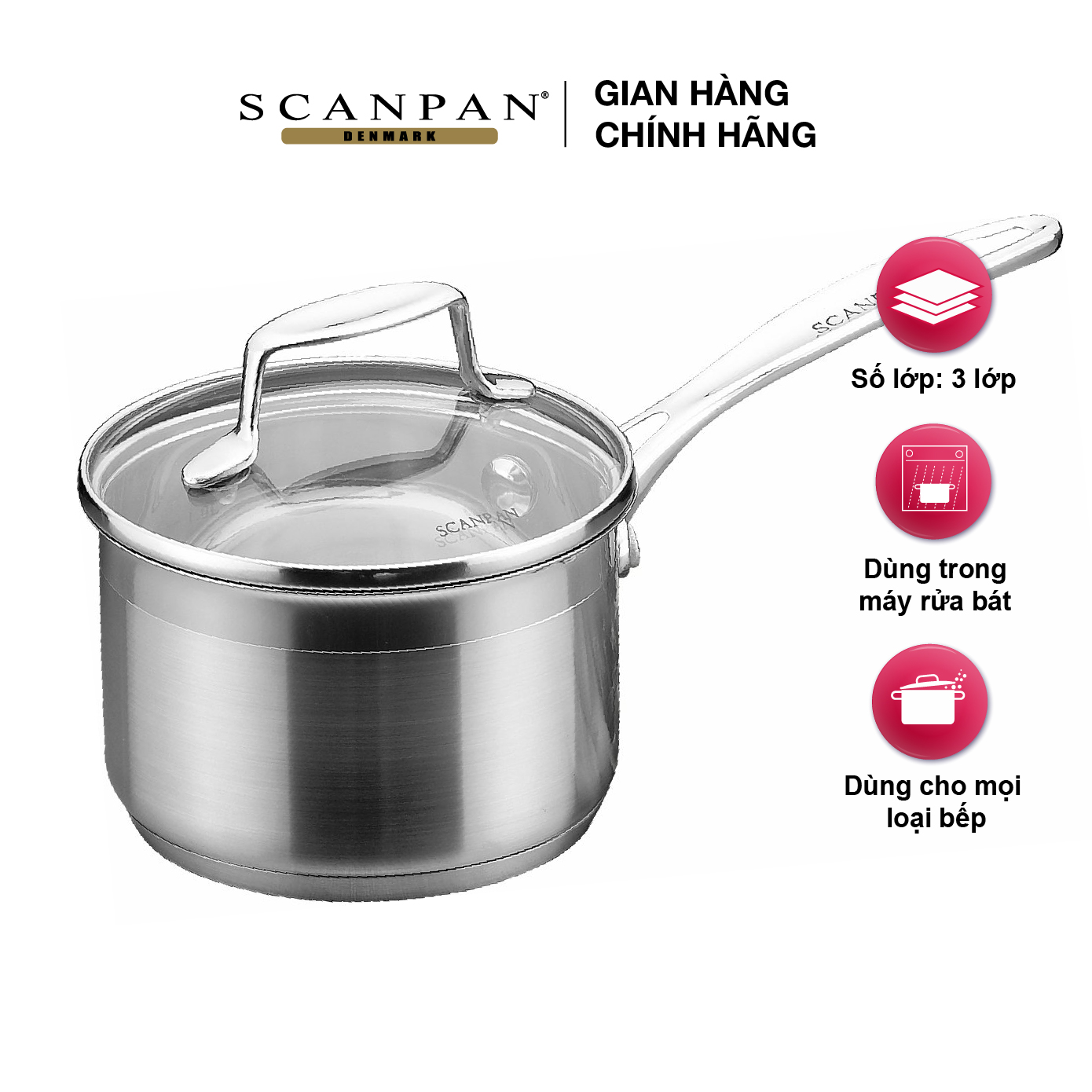 Nồi inox quấy bột Scanpan Impact 14cm 71231400 1,2L, dùng bếp từ, an toàn cho máy rửa bát