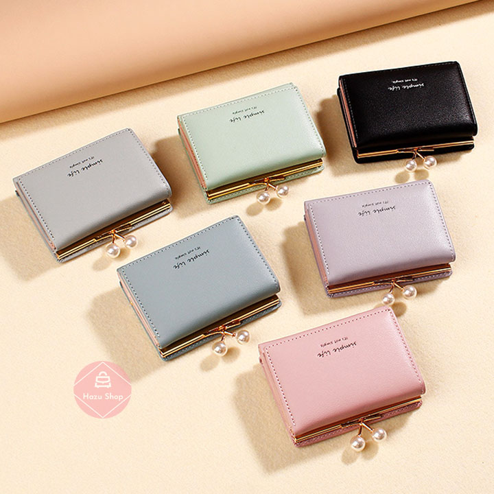 Ví ngắn, ví mini khoá đính ngọc trai đa năng dễ thương - VN-HZ003