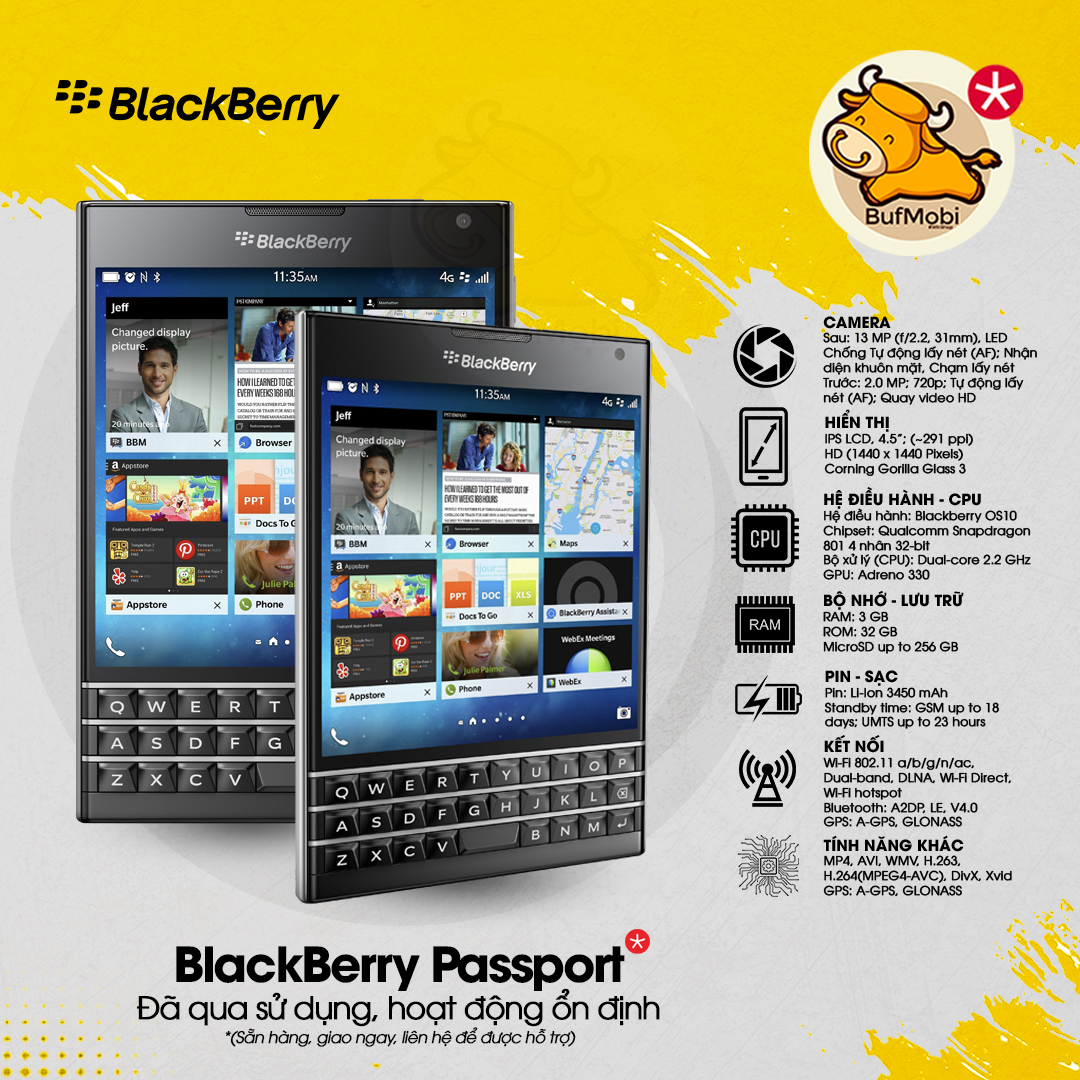 [BufMobi] Blackberry Passport - Đã qua sử dụng, hoạt động ổn định