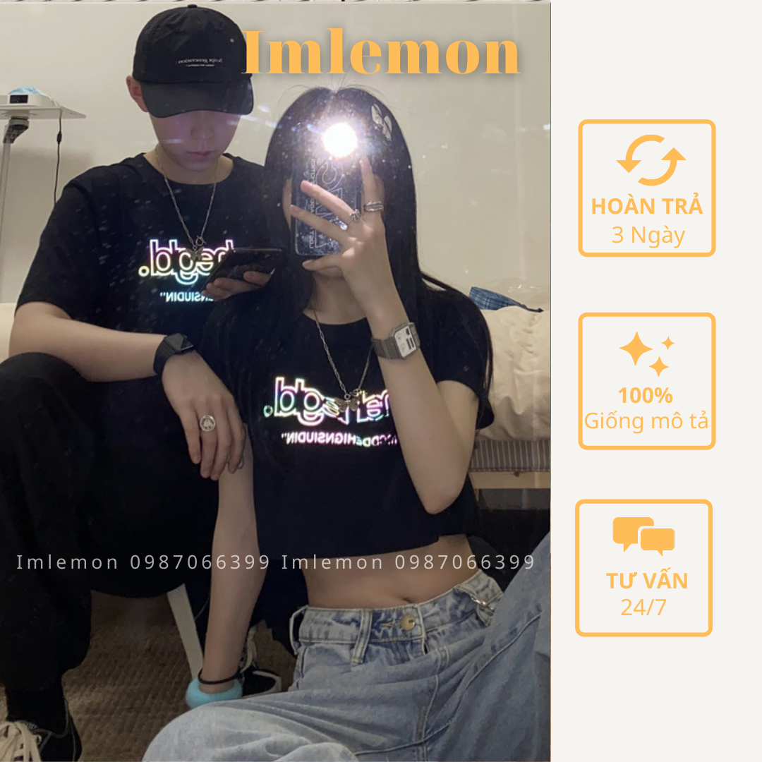 Áo thun nam nữ phản quang mahegld croptop và áo thun form rộng couple team