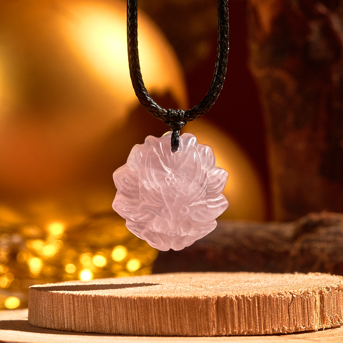 Mặt Hồ Ly Baby 9 Đuôi Thạch Anh Hồng Thiên Nhiên - Mệnh Thổ - Hỏa - Kim