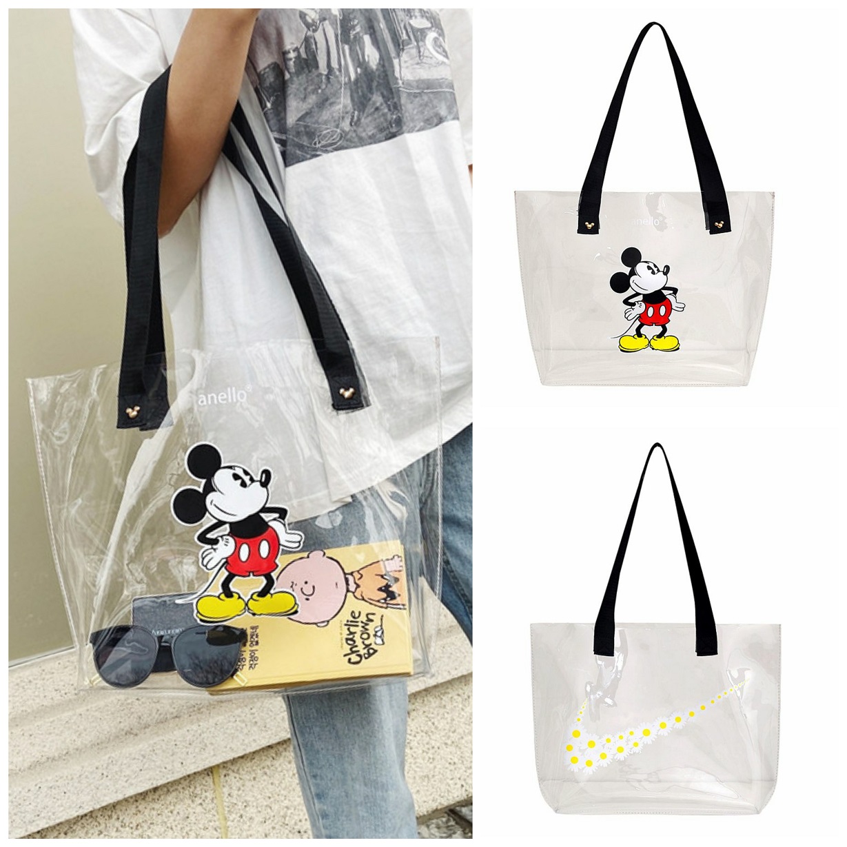 Túi Trong Suốt Hình Chuột Mickey và Hoa Cúc Hot Trend