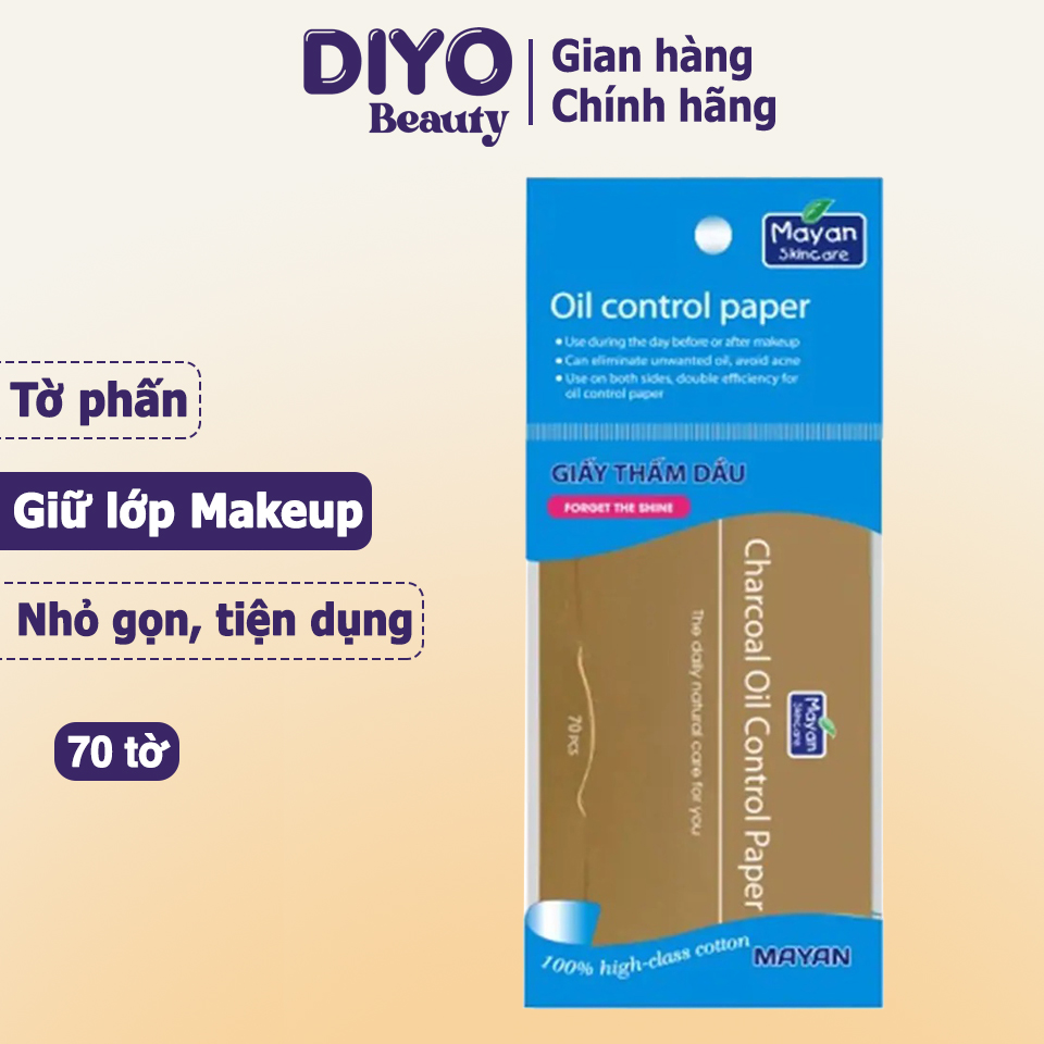 Giấy thấm dầu Mayan Charcoal Oil Control Paper có phấn giữ lớp Makeup gói 70 tờ