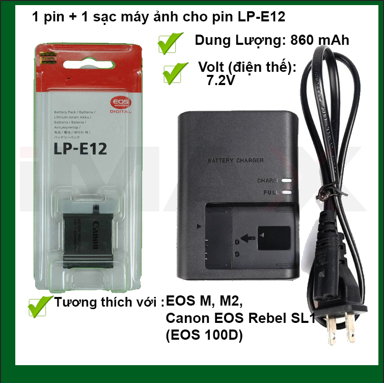 Bộ 1 pin 1 sạc máy ảnh cho pin lp-e12