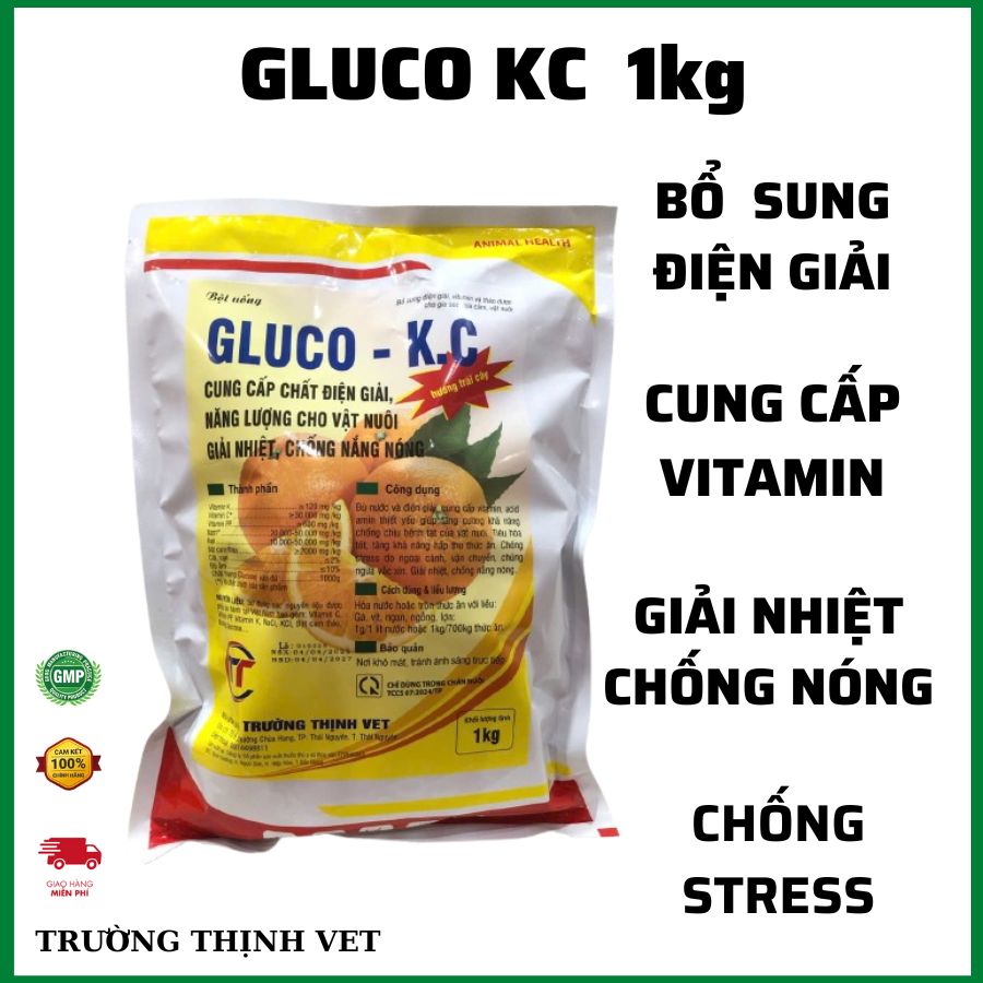  Gluco KC gói 1kg  có 5 gói 200g  Bù nước điện giải bổ sung Vitamin cho trâu bò lợn gà vịt chó mèo... thú y  