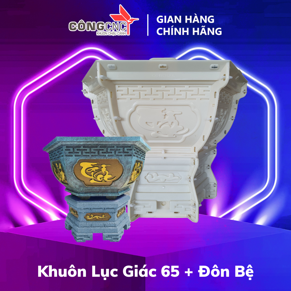 Khuôn Chậu Cảnh ABS Lục Giác 65 Hoa Sen + Khuôn Chân Đôn Bệ 65