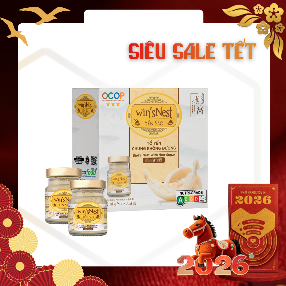 win'sNest (0.45g) túi xuân YẾN CHƯNG KHÔNG ĐƯỜNG (HỘP 6 LỌ/ 420ML)