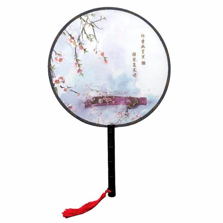 Quạt tròn cổ trang cán đen decor trang trí, quà tặng, trưng bày nhà cửa đẹp, hóa trang nhân vật (13 mẫu) 