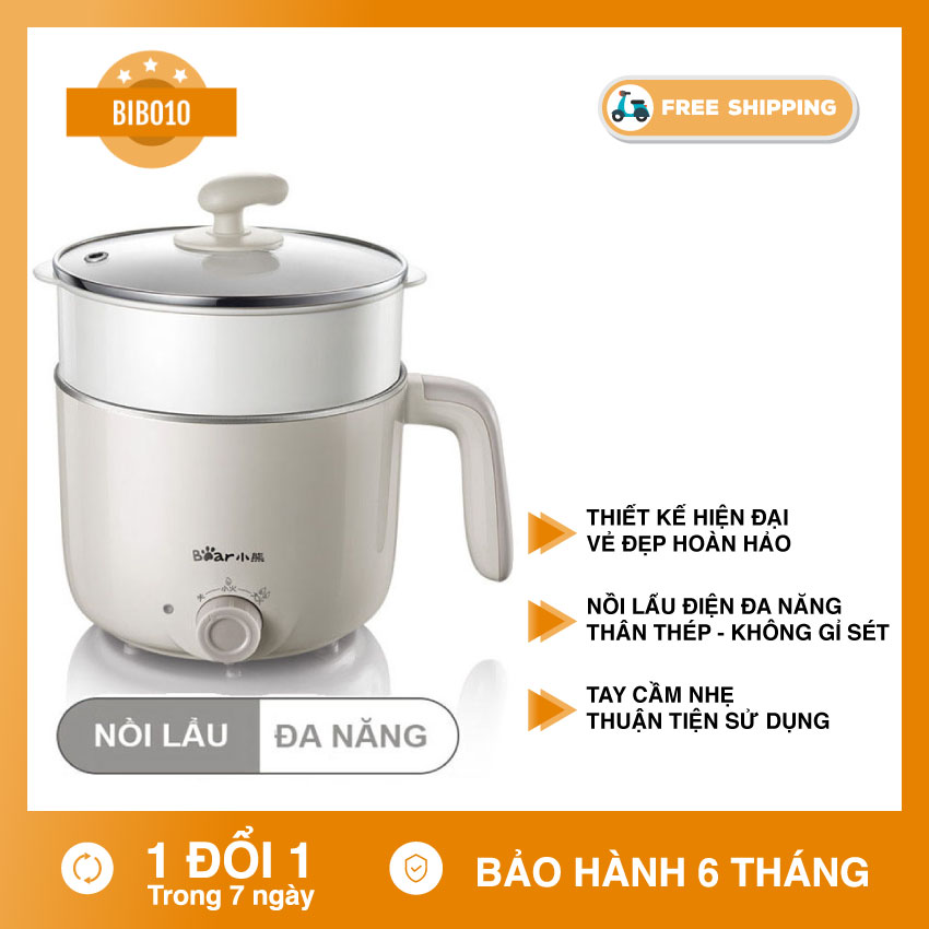 Nồi LẨu điện, Nồi Lẩu Mini đa Năng, Nồi Hấp Chiên Xào bằng điện. Dung tích 1,2L. Chất Lượng Cao Cấp Thương Hiệu Bear. Tặng kèm Muỗng và Khăn Lau đa Năng. BẢo Hành 6 tháng bởi BIBO10