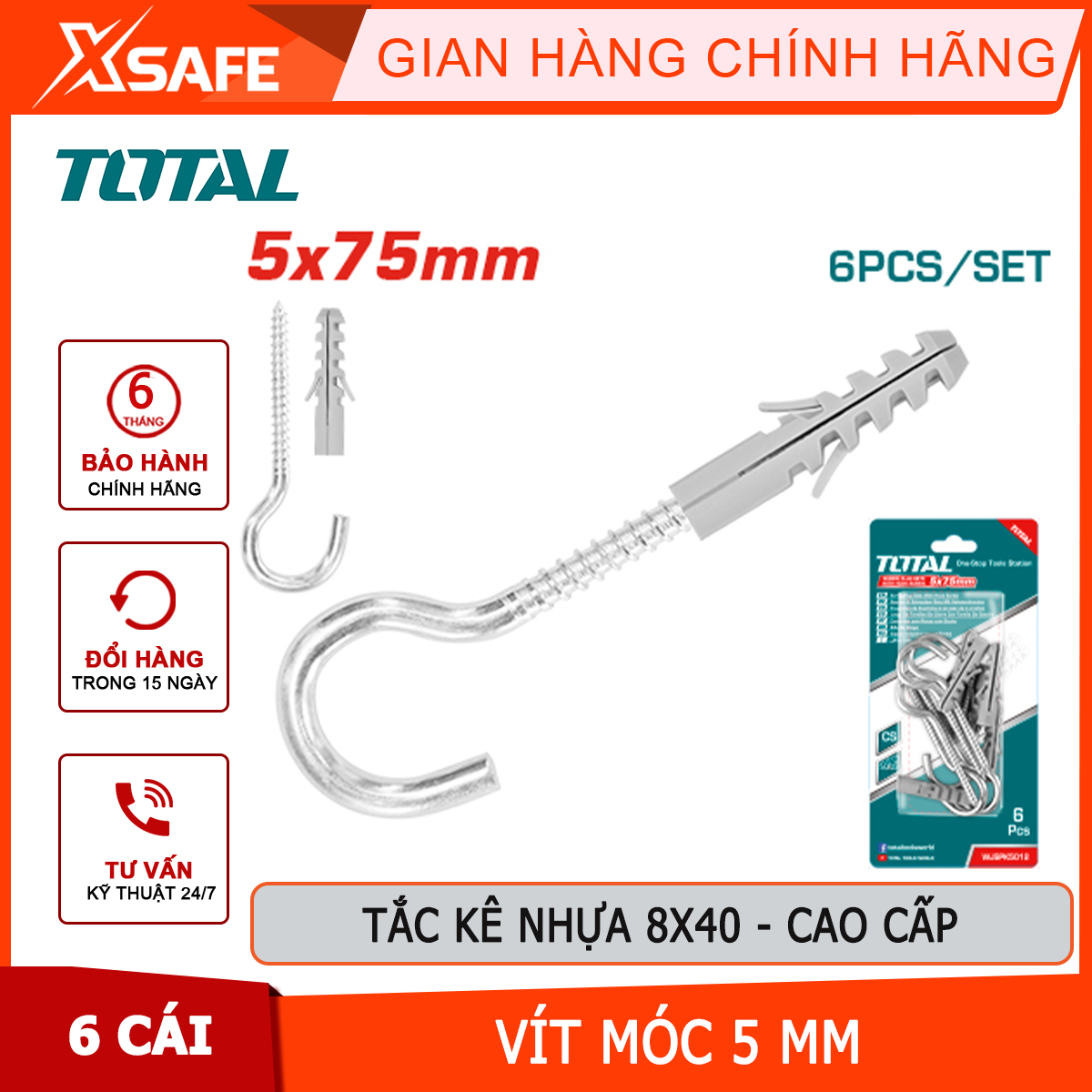 Bộ 6 tắc kê vít móc - tắc kê móc total