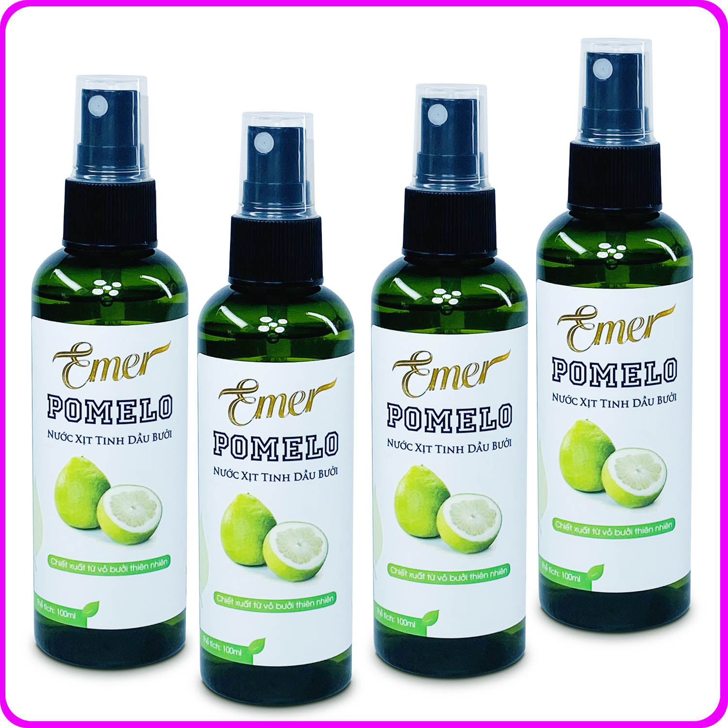 Bộ 4 chai Tinh dầu bưởi xịt mọc tóc Pomelo Emer (100ml x 4) giảm rụng tóc kích mọc tóc nhanh cho tóc dày và dài hơn bảo vệ tóc khỏi các tác nhân gây hại
