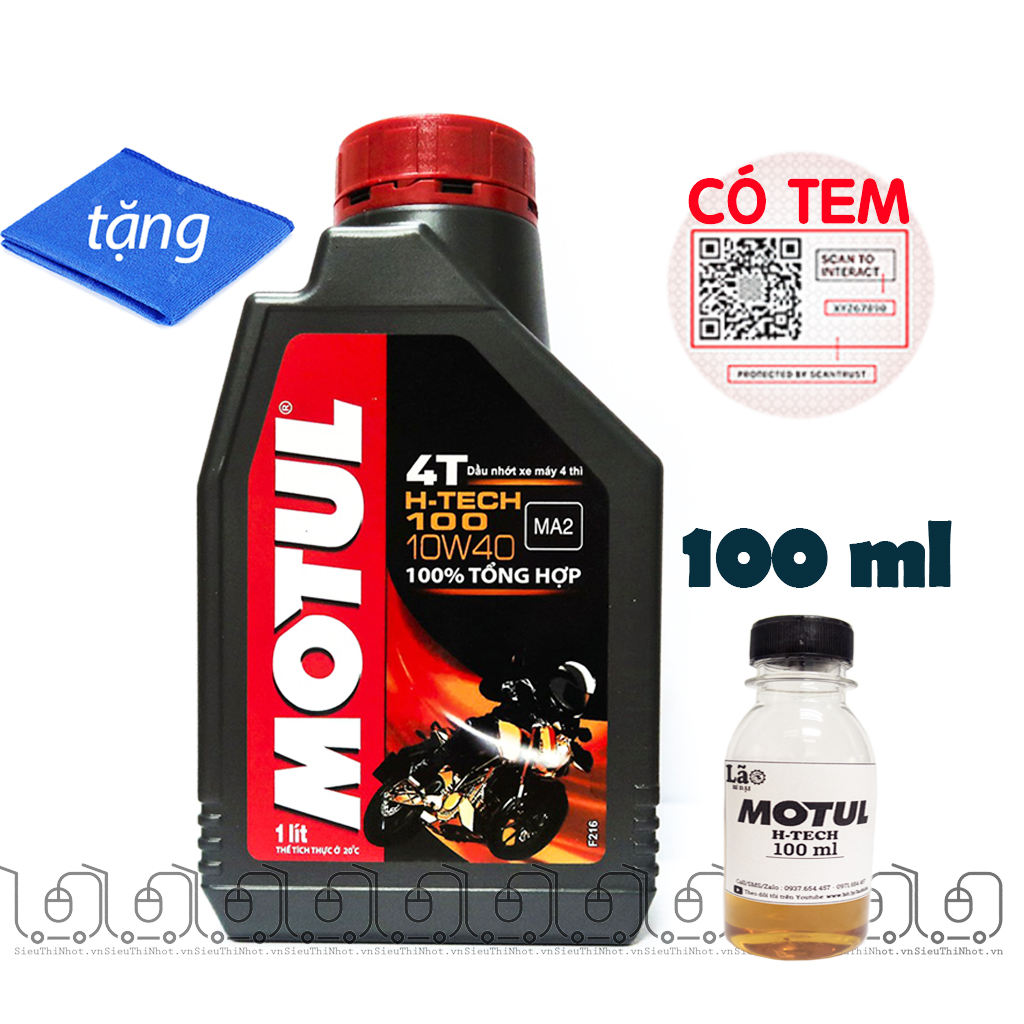 Chai Lẻ 1,1 Lít Nhớt Motul H-Tech 10W40, Có Tem Motul, Nhớt Tổng Hợp Hoàn Toàn Cho Xe Số, Xe Côn Tay