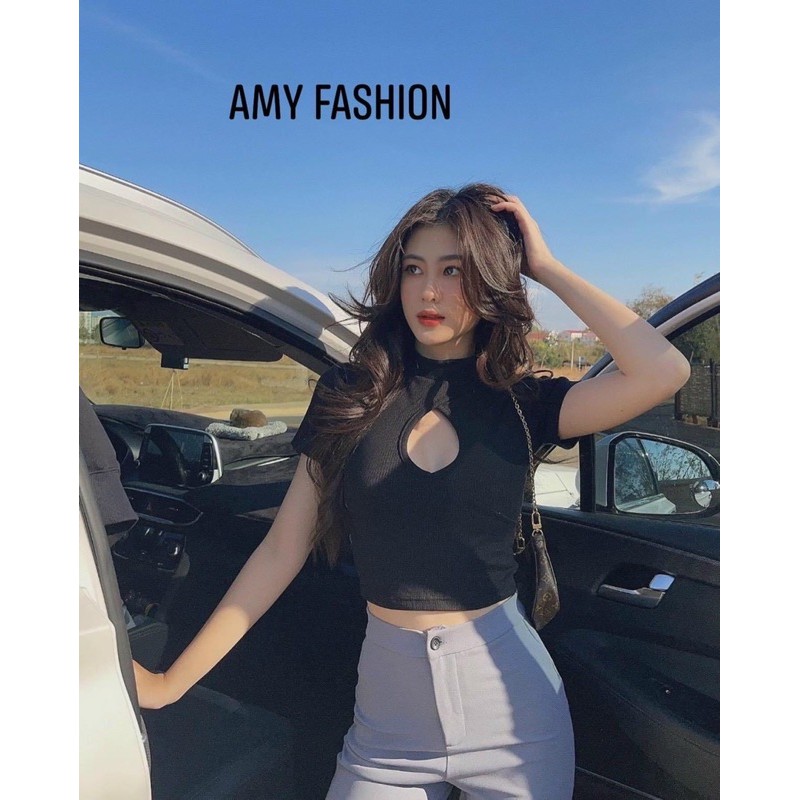 Áo croptop khoét giọt nước siêu sexy vkv