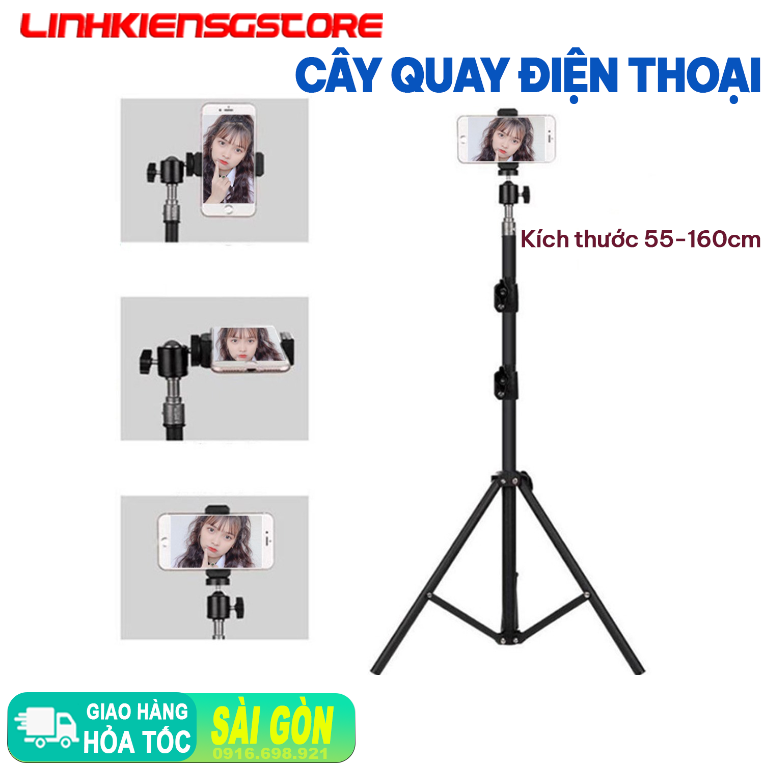 Cây quay tik tok livestream chân đứng 1.6M bi cầu Q29 kẹp điện thoại HẠ THẤP ĐƯỢC XUỐNG 55CM