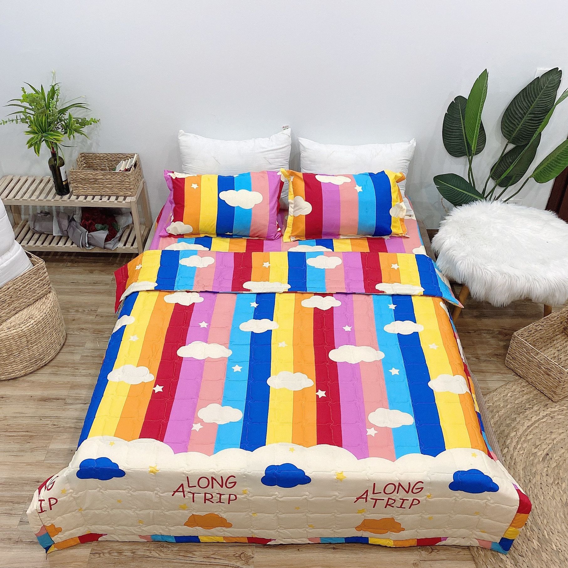 Bộ Chăn Ga Gối Cotton Poly Cầu Vồng Mây , Chất Liệu Bền Đẹp Nhiều Kích Thước , CA Bedding - Decor