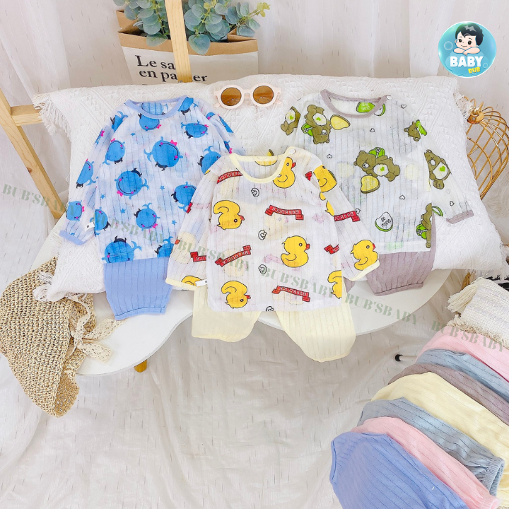 Combo 5 bộ cotton giấy cộc tay cài vai mùa hè cho bé nhiều hình ngộ nghĩnh