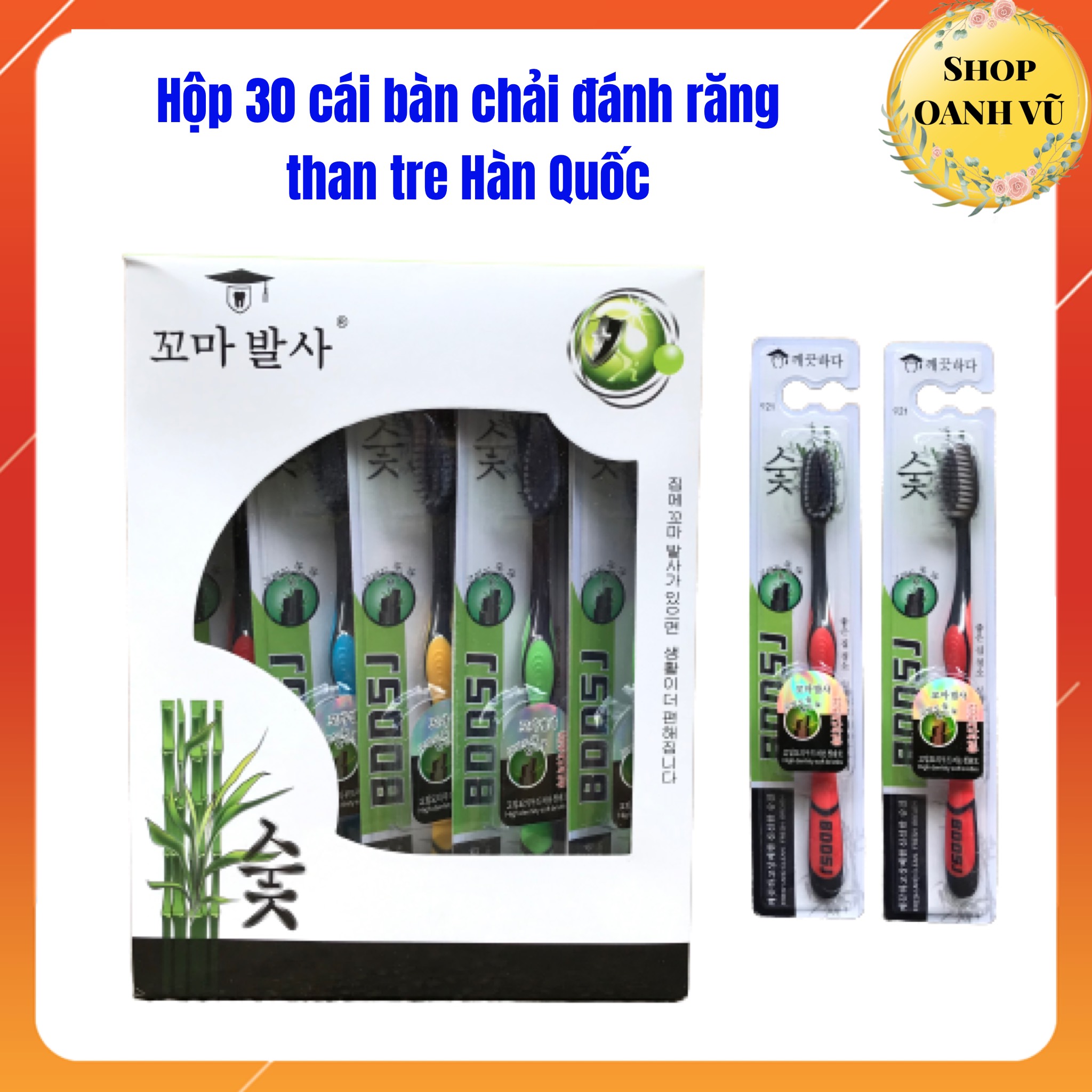 GIÁ SỈ Hộp 30 Cái Bàn Chải Đánh Răng Than Tre Hàn Quốc Lông mềm mịn - OANH