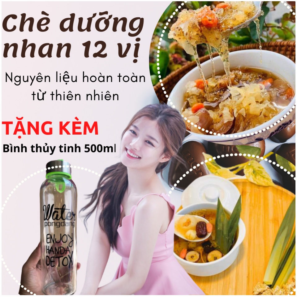 Combo 10 gói nguyên liệu chè dưỡng nhan tuyết yến 11 vị thảo dược - Tặng bình pongdang thủy tinh 500ml