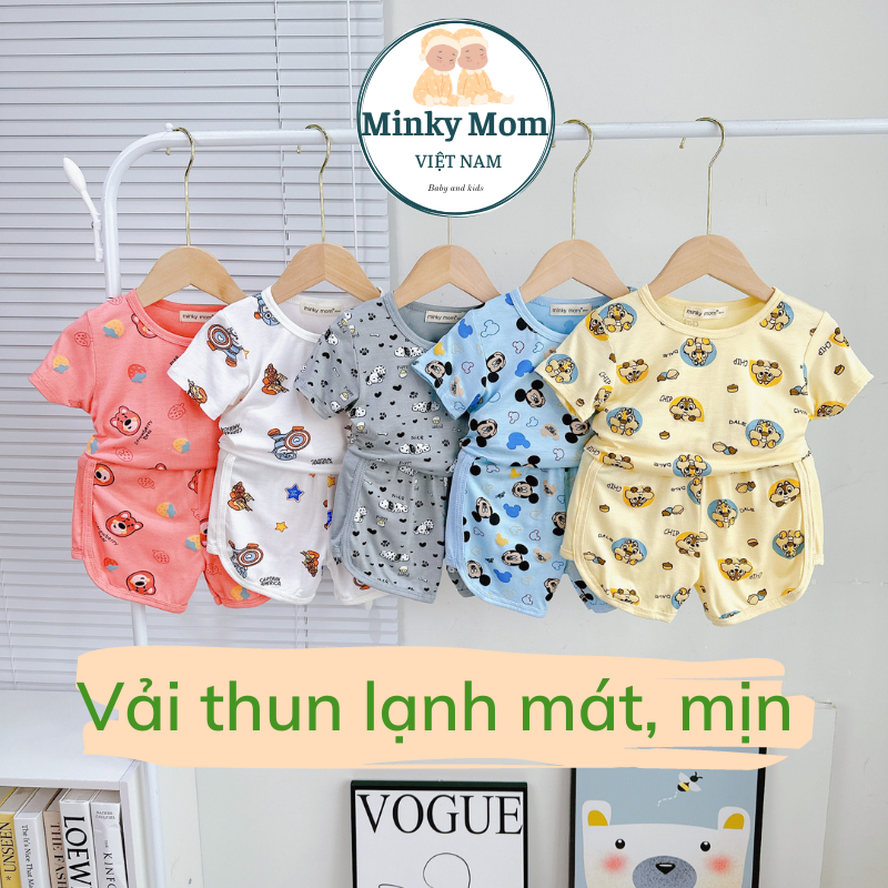 Bộ Quần Áo Trẻ Em Ngắn Tay Cổ Tròn Minky Mom Vải Thun Lạnh Cho Bé Trai Bé Gái In Hình Động Vật Ngộ Nghĩnh TNIN163