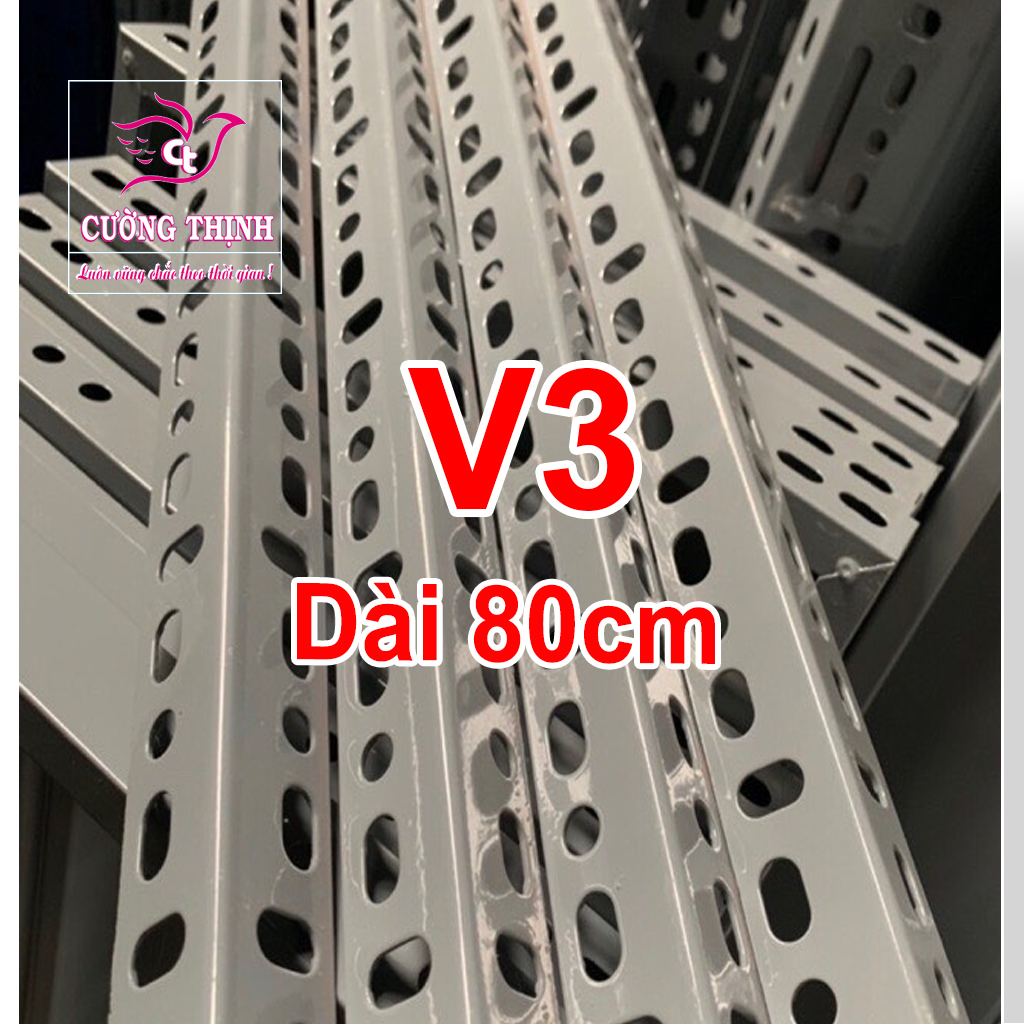 Sắt v lỗ v3 dài 80cm, dày 1.6mm | lắp ráp kệ sắt, kệ v lỗ