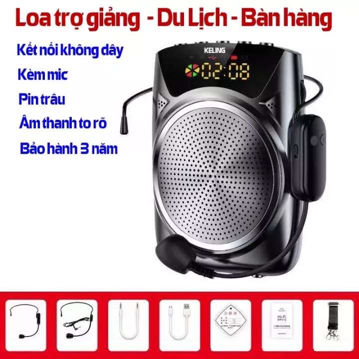 Loa trợ giảng mic không dây, máy trợ giảng cho giáo viên, máy trợ giảng không dây- Mic trợ giảng Keling Loại xịn kèm 2 Mic cho Giáo viên, Loa to, rõ ràng, dễ sử dụng, Dung Lượng Pin Lớn