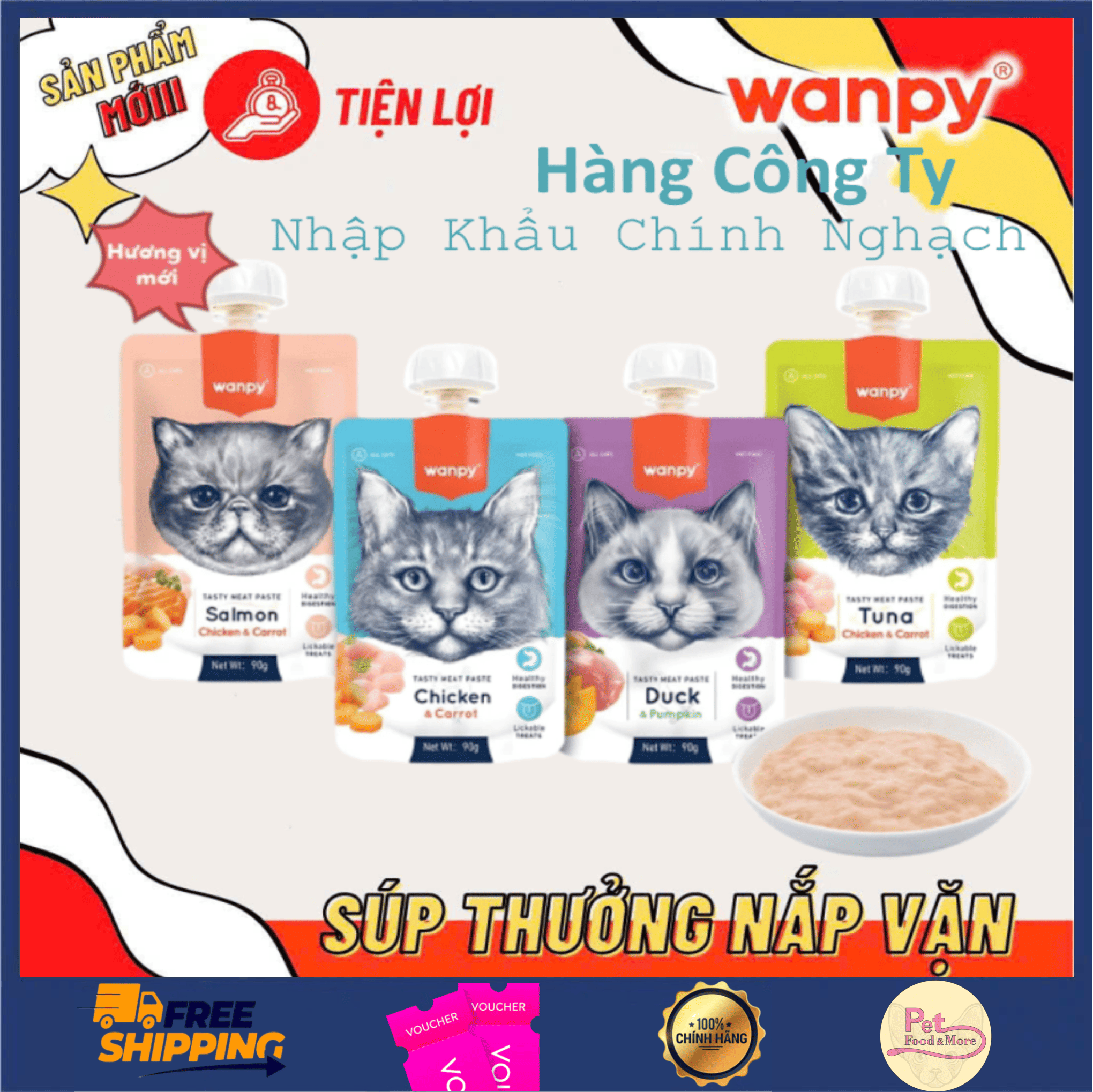 [Thùng 24 Gói] Súp Thưởng Nắp Vặn Wanpy Cho Chó Mèo - Tiện Lợi, Giàu Dinh Dưỡng -  Chính Hãng