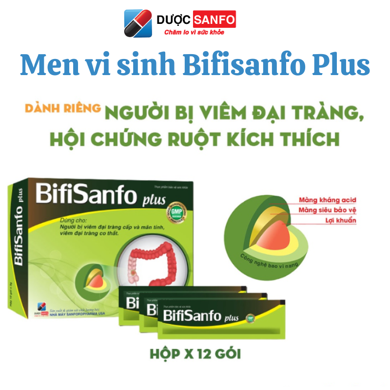 Men vi sinh Bifisanfo Plus hộp 12 gói - Hỗ trợ Rối loạn tiêu hoá