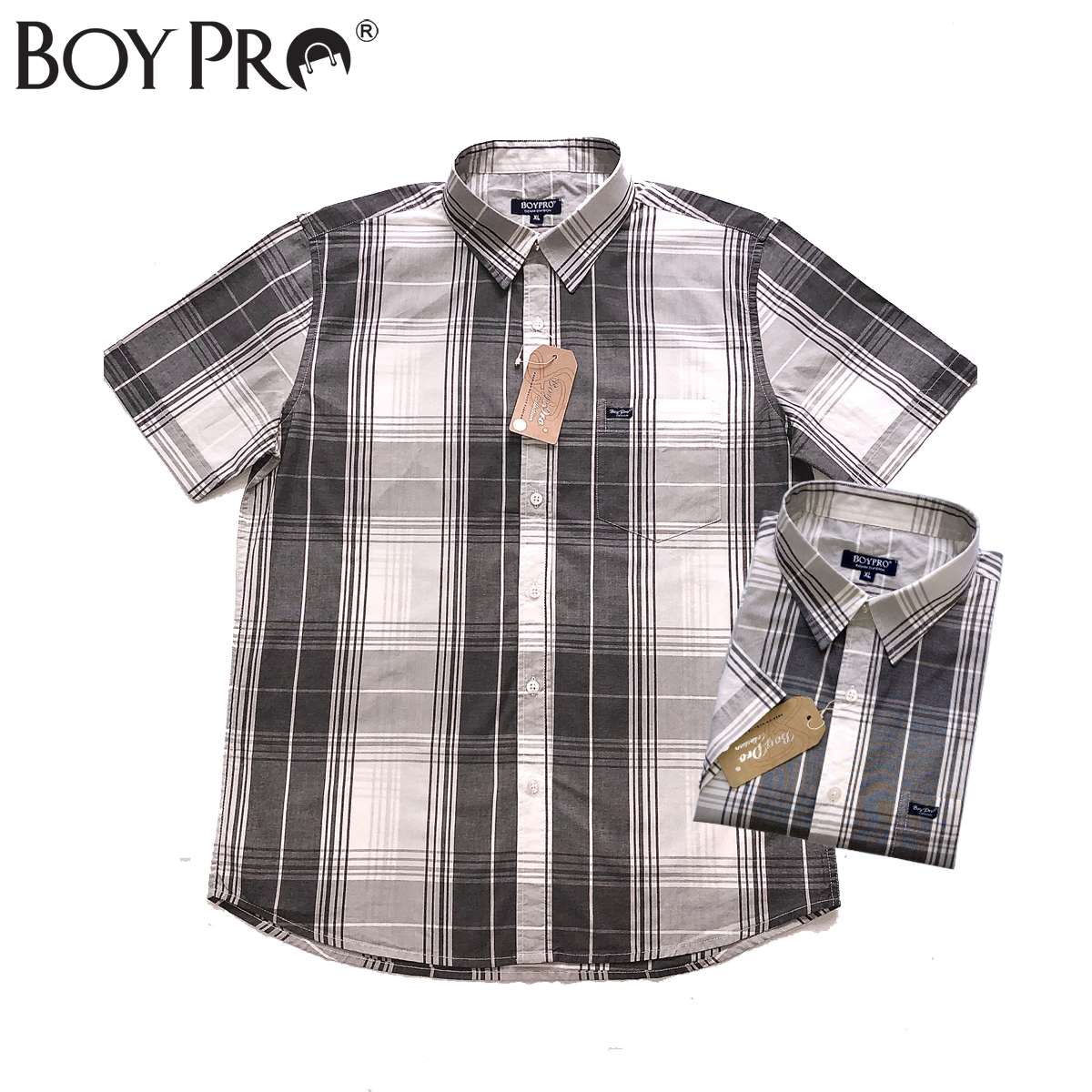 [MUA 2 GIAM 10K 3 GIAM 25K] Áo Sơ Mi Nam Sọc Caro Boypro Cao Cấp BP020 Sọc Xám Trắng