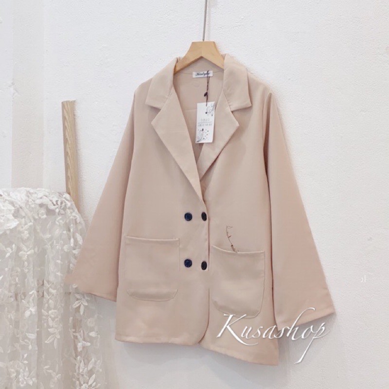 Áo blazer be nhạt 4 cúc hàn quốc