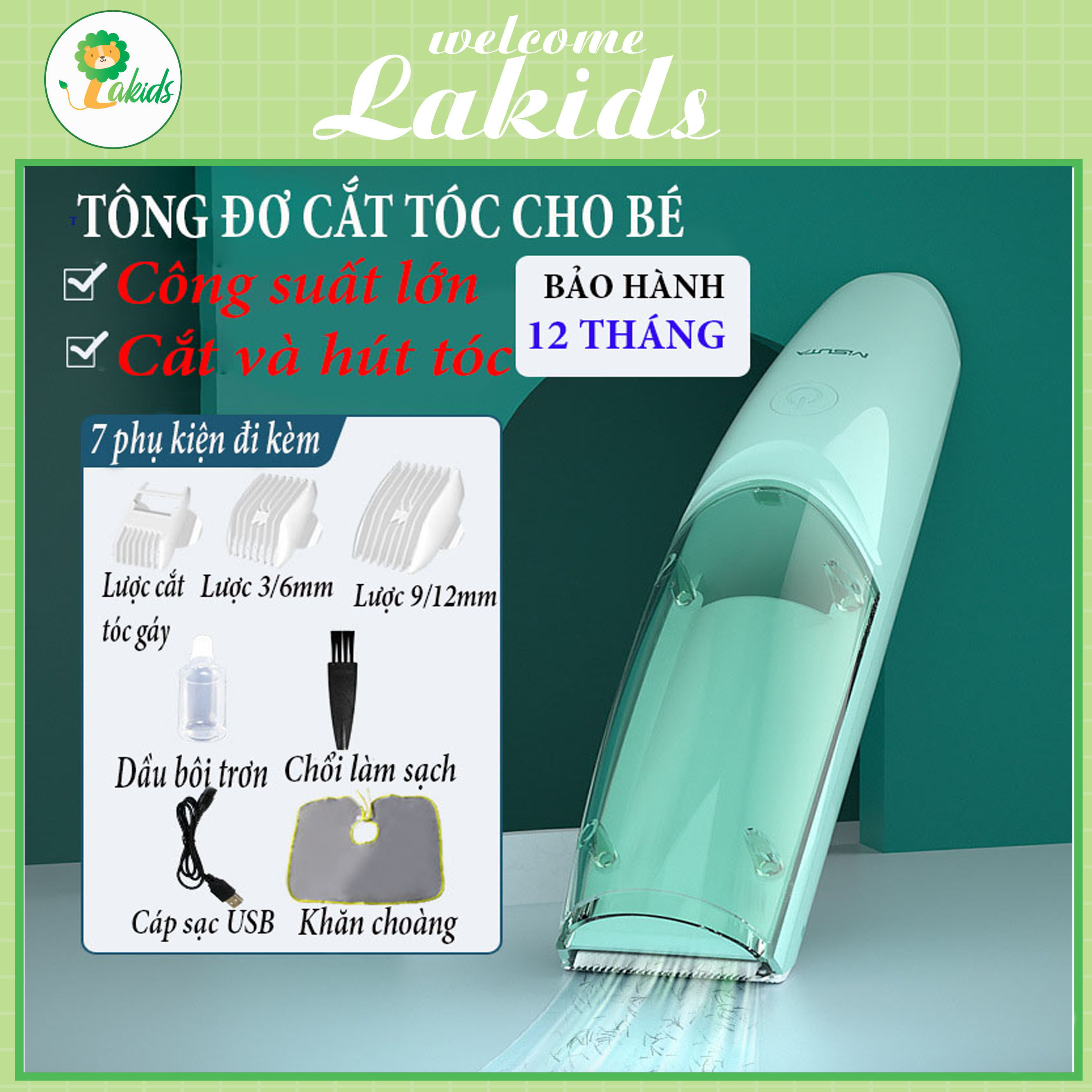 Tông đơ cắt tóc máy cắt tóc cho bé MISUTA kèm hút tóc giúp bé không bị ngứa khó chịu khi ngồi cắt LAKIDS