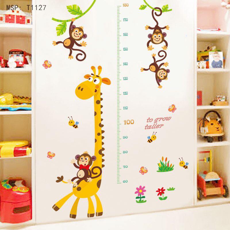 Decal dán tường Thước đo hươu và khỉ - T37-vivadecal