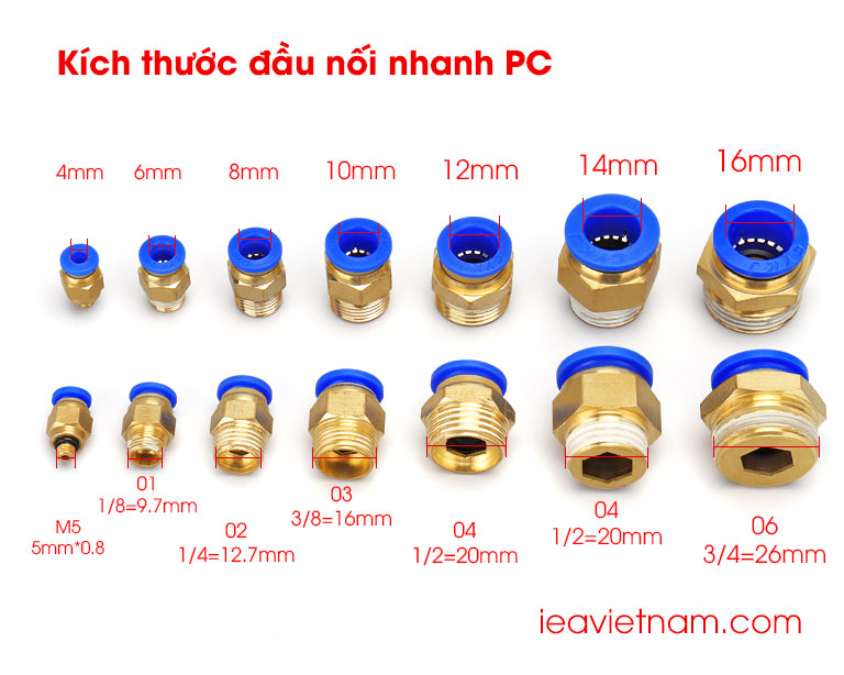 10 đầu nối khí nén nhanh PC 10-02 dây hơi 10 mm ren ngoài 13mm (10 pcs)