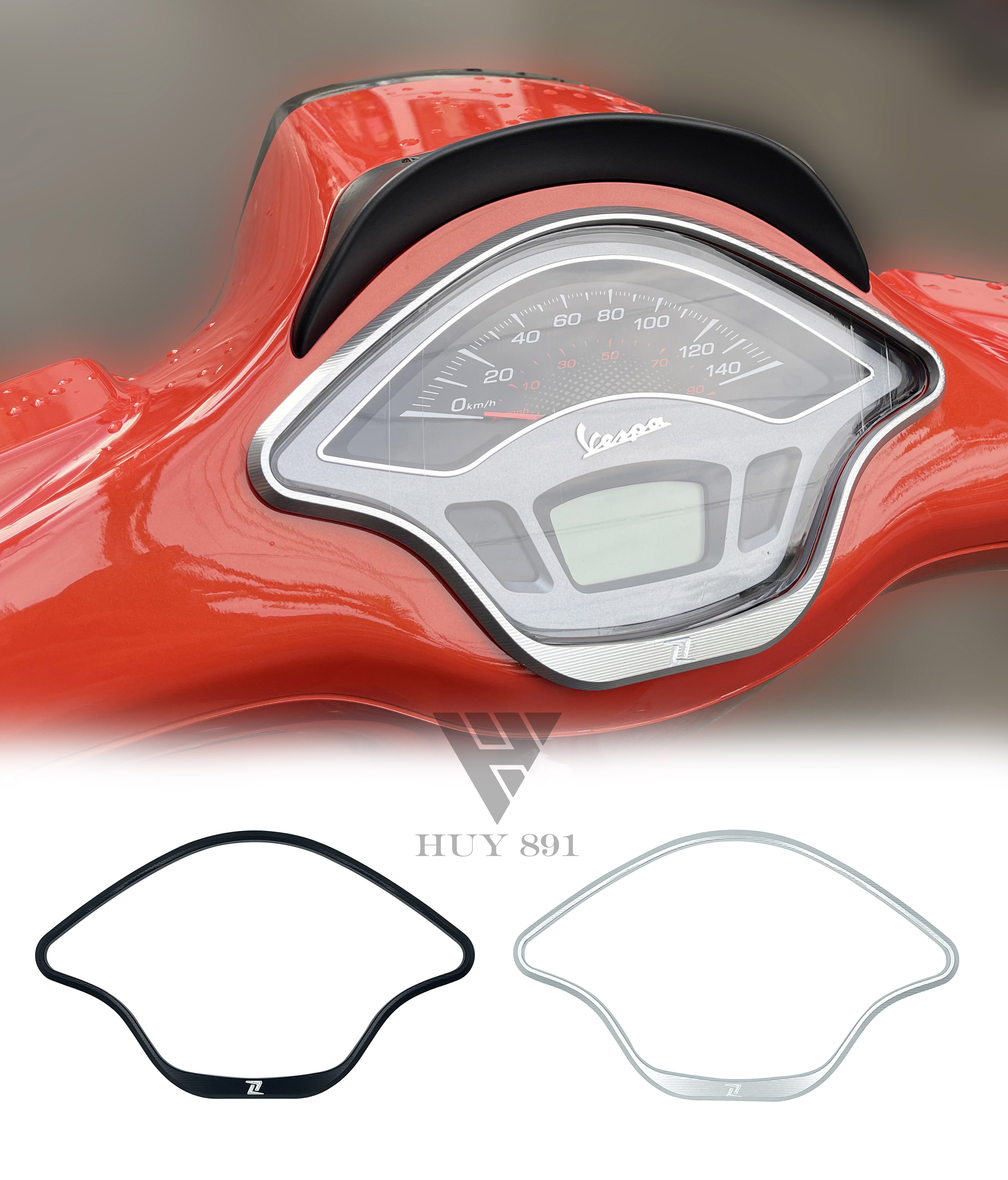 Viền đồng hồ Zelioni logo khắc âm cho xe Vespa Sprint, Primavera