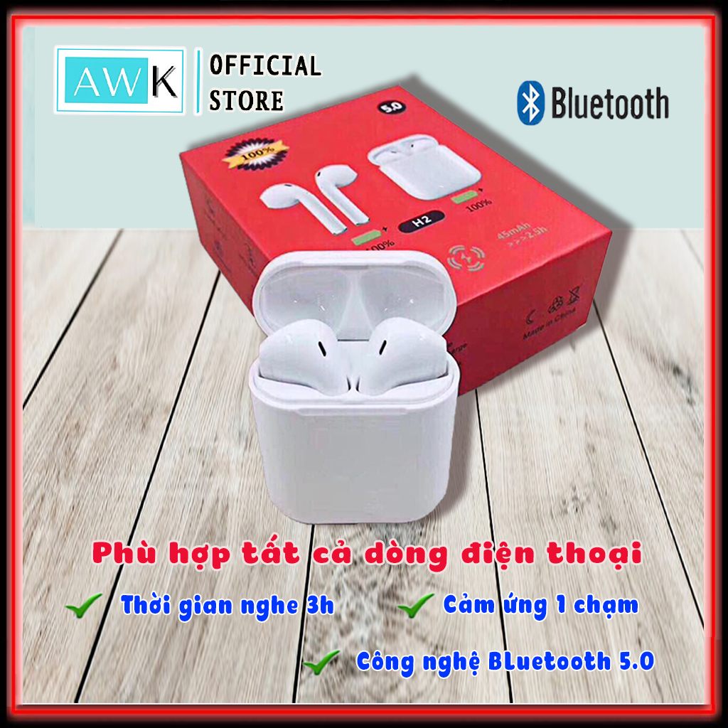 Tai nghe buetooth không dây giá rẻ H2- tai nghe bluetooth ko dây thiết kế kiểu dáng airpod cho dien thoai iphone samsung oppo- BEEKEYSTORE