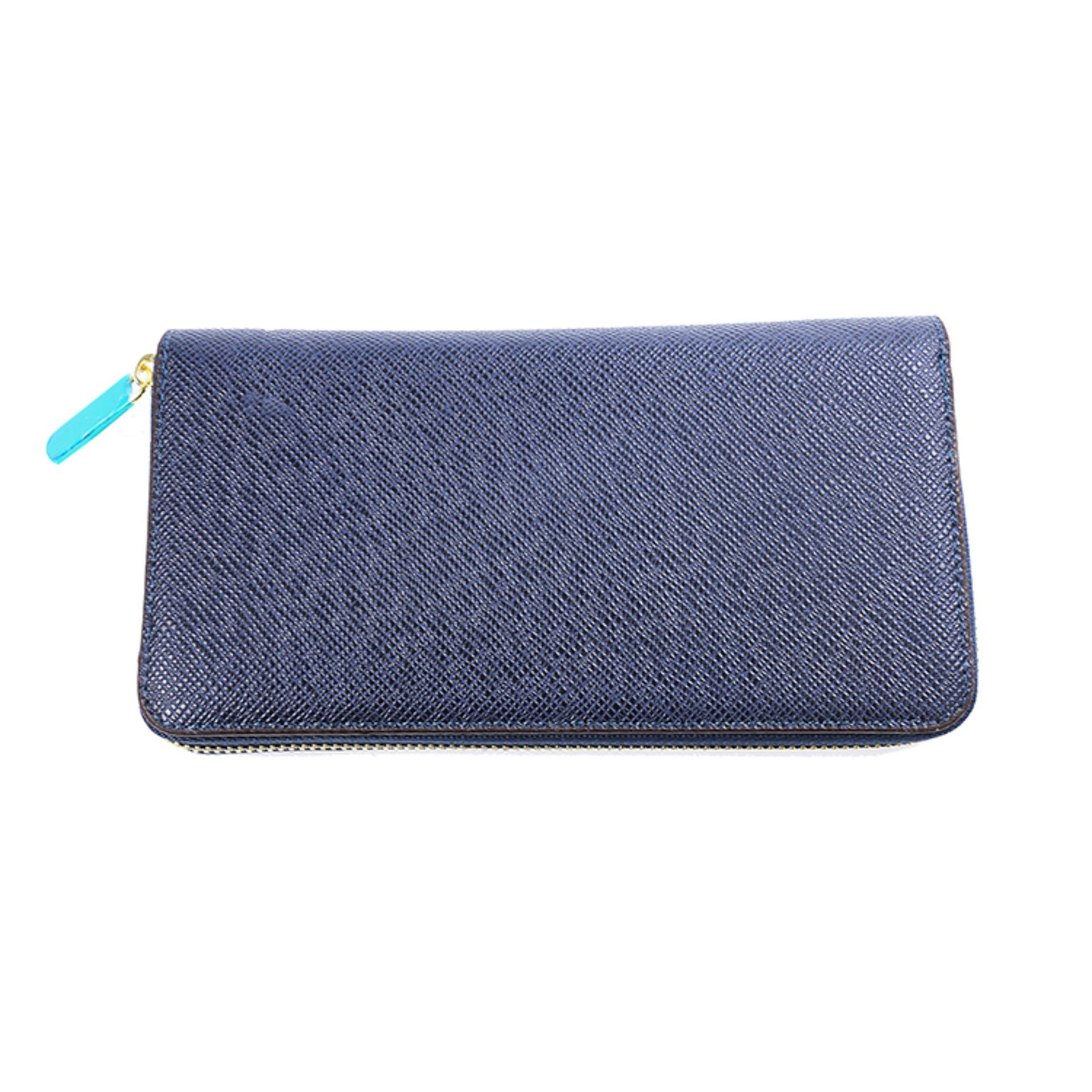 Ví da nam Varado 14 – mẫu ví dài da sần cầm tay có khoá kéo (Đen/ Xanh) - Ví dài cầm tay nam da bò saffiano