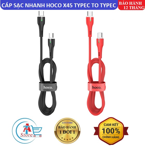 Cáp sạc nhanh đầu typec ra typec hoco x45 surplus - có đèn led báo sạc - typec to typec