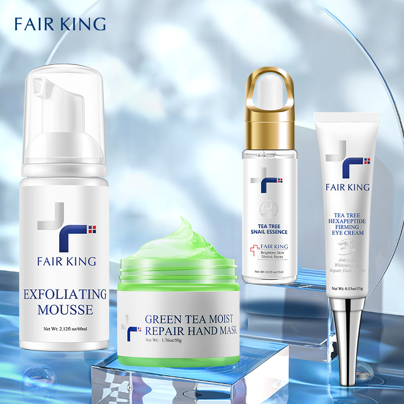 FAIR KING Bộ chống lão hóa Gel tẩy tế bào chết cho mặt+Kem chống nhăn vùng mắt+Serum ốc sên chống lão hóa+Sáp dưỡng ẩm tay trà xanh