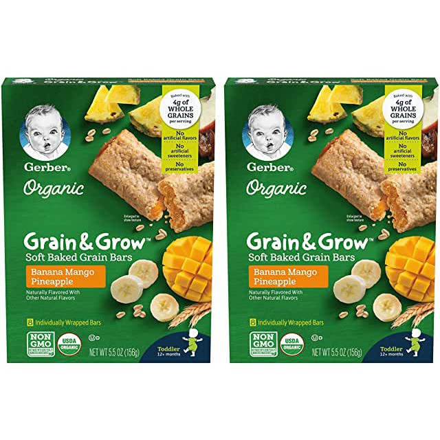 (Nhập US) Ngũ cốc dạng thanh mềm Gerber Organic có nhân Grain & Grow (date 2022)
