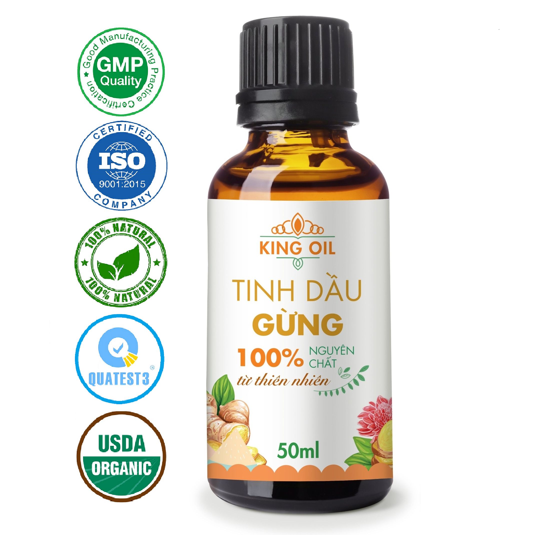 Tinh dầu Gừng 50ml nguyên chất từ thiên nhiên, thơm phòng, xông phòng, thư giản, đuổi muỗi, giảm cân, khử khuẩn, giữ ấm, giải cảm - KingOil