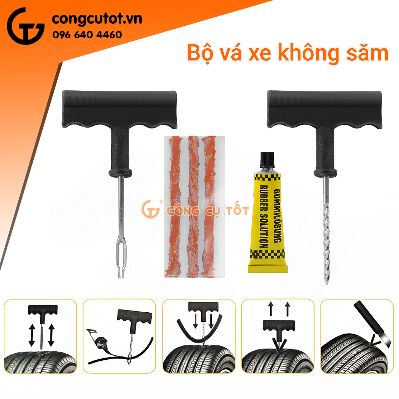 Bộ vá lốp xe không săm cho oto, xe máy