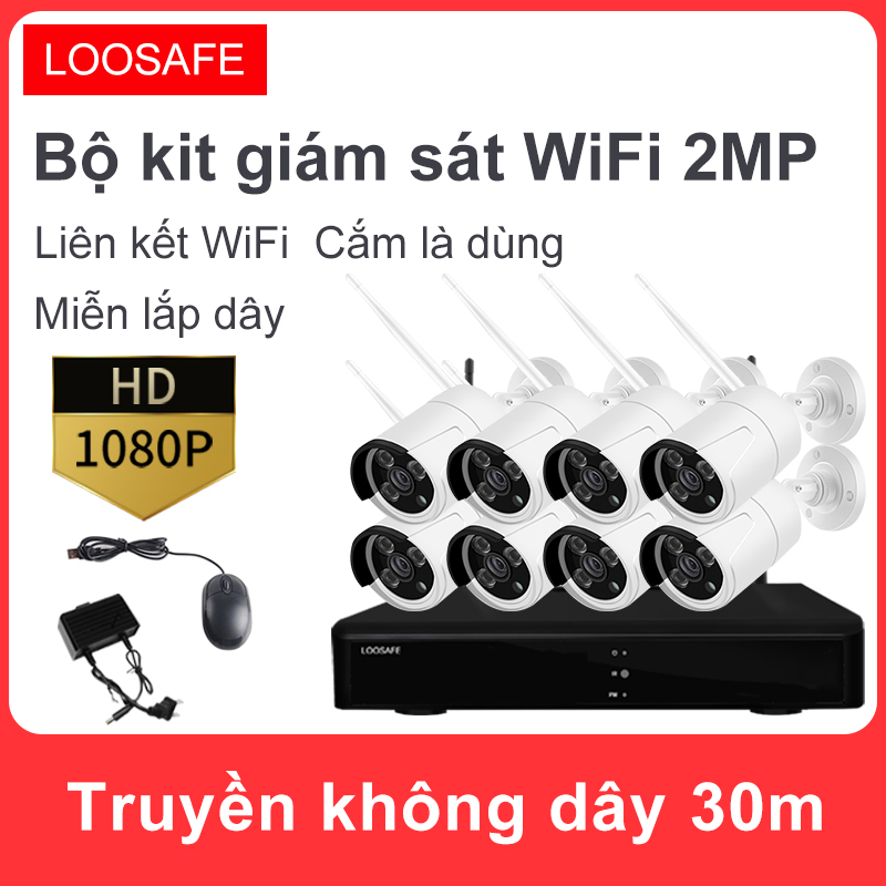 [Trả góp 0%]Bộ kit camera giám sát WiFi không dây 8 kênh 2.0MP + ổ cứng 2TB hỗ trợ giám sát từ xa trên điện thoại