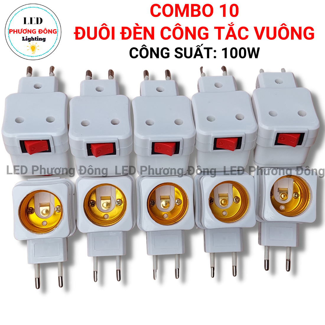 Combo 10 đuôi đèn công tắc vuông đuôi e27 hàng tốt chân cắm tròn