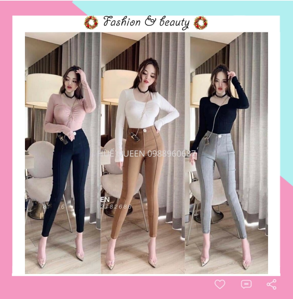 Quần bò nữ cạp cao dáng ôm Doloxi co giãn 4 chiều gân giữa Q588
