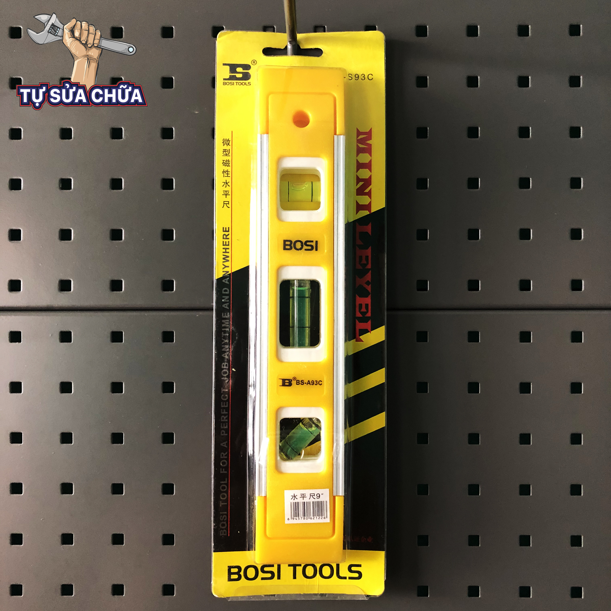 Thước thủy li vô Bosi BS-S93C chuyên đo góc và độ nghiêng - Thước ni vô 3 lọ đọc, đo độ nghiêng, độ dốc, góc nghiêng của đồ đạc, công trình