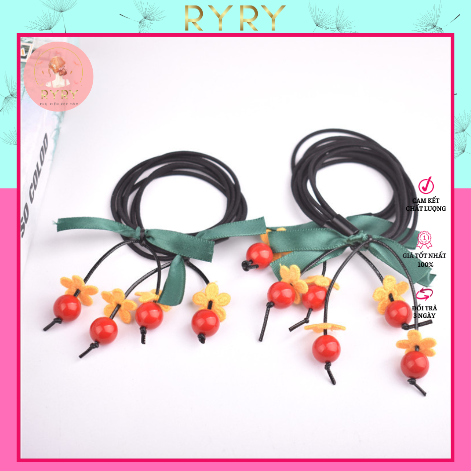 Dây cột tóc nữ hoa ngọc đỏ xinh xắn