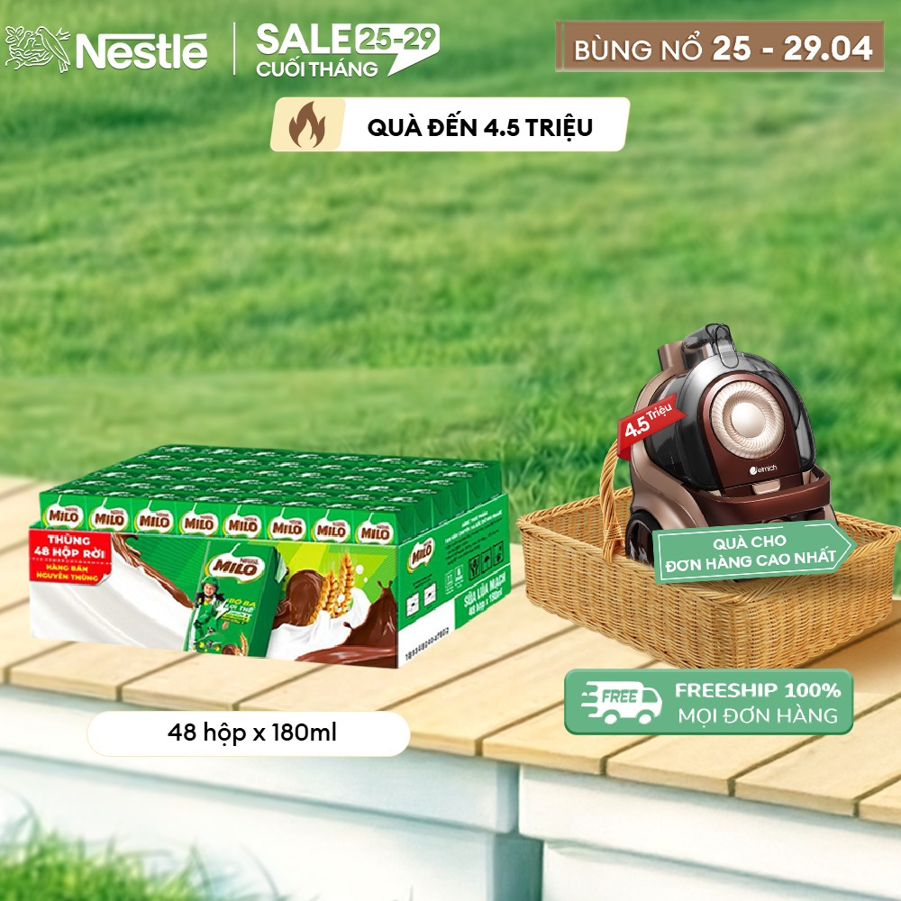 [ƯU ĐÃI THÁNG 4] FREESHIP HCM] Thùng 48 Hộp Sữa lúa mạch không màng co Nestlé® MILO® 180ml