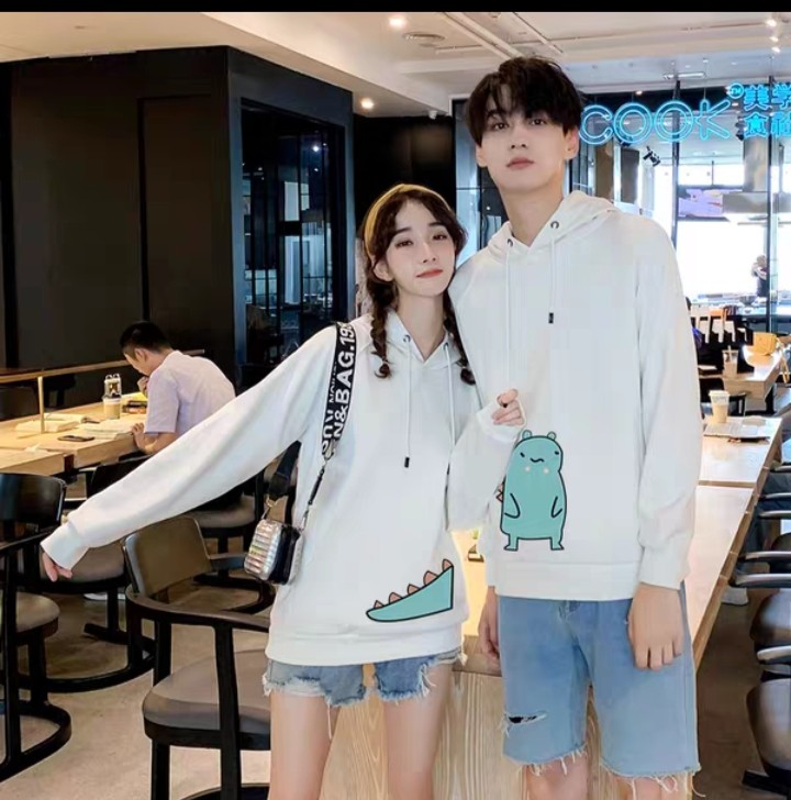 Áo hoodie đôi khủng long nối đuôi ( giá bán 2 cái )  , chất nỉ bông dày mịn  130