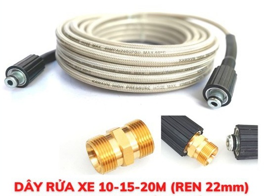 Dây rửa xe cao áp, dây rửa xe áp lực cao ren 22mm