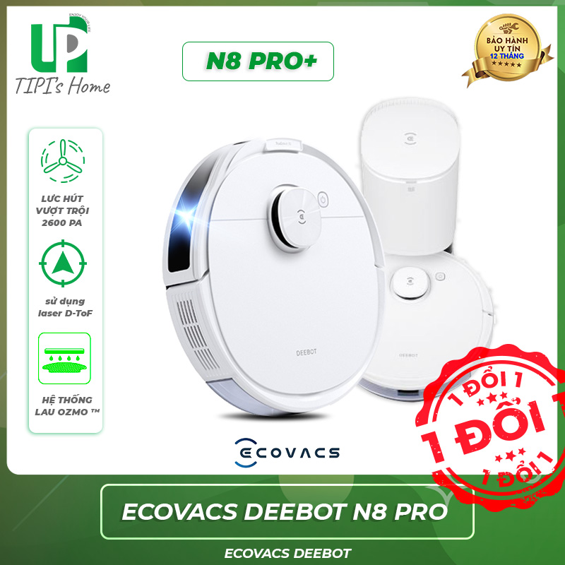 Robot hút bụi lau nhà ecovacs deebot n8 pro cao cấp - lực hút max 2600 pa - lưu nhiều bản đồ - bản quốc tế-tipihome
